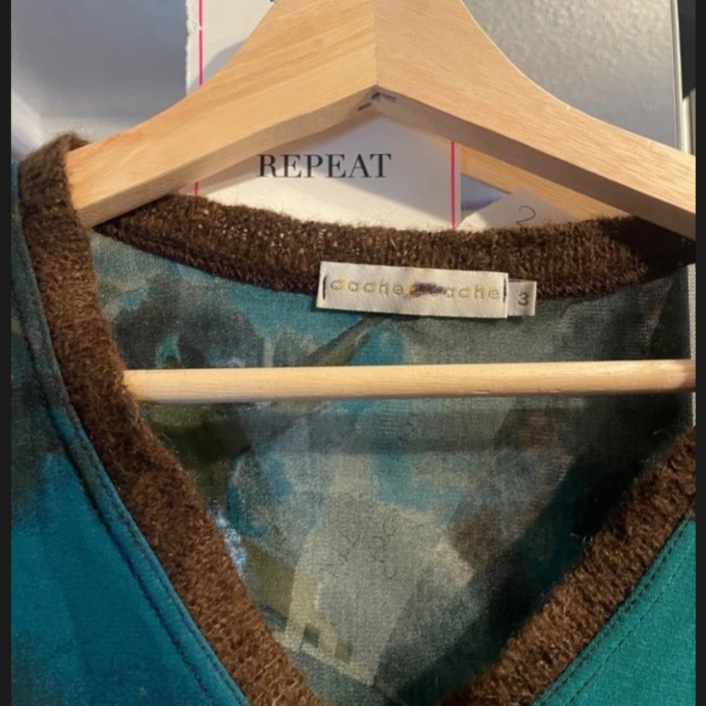 Tracy Reese Teal and Brown Long Sleeve Top - Picture 2 of 2